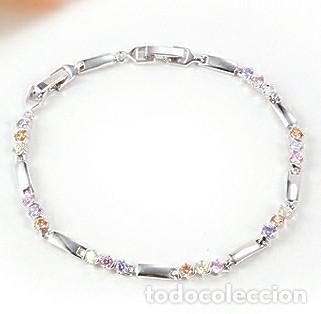 Joyeria: PULSERA ELEGANTE EN ORO BLANCO LAMINADO Y CIRCONITAS. LISTA PARA REGALO