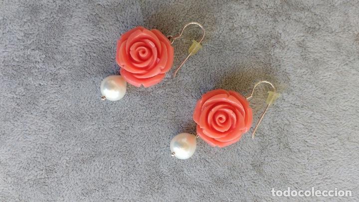 Joyeria: pendientes con rosa de resina y perla - Foto 1