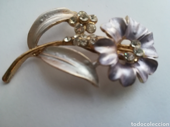 Joyeria: Broche en forma de flor con circonitas y esmalte. Perfecto. - Foto 1