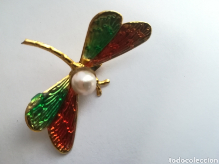 Joyeria: Antiguo Broche libelula con esmalte y perla. Perfecto. - Foto 1