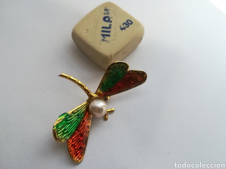 Joyeria: Antiguo Broche libelula con esmalte y perla. Perfecto. - Foto 3