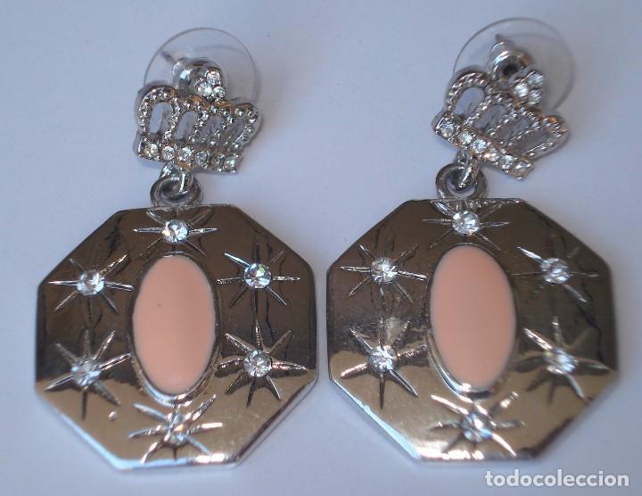 Joyeria: PRECIOSOS PENDIENTES PLATEADOS CON CIRCONITAS Y ESMALTE ROSA - GRAN CALIDAD -