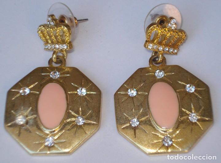 Joyeria: PRECIOSOS PENDIENTES DORADOS CON CIRCONITAS Y ESMALTE ROSA - GRAN CALIDAD -