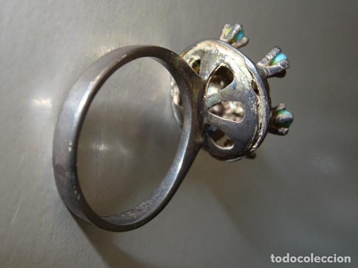 Joyeria: ANTIGUO ANILLO METAL, SIMIL TURQUESAS Y PERLA - Foto 4