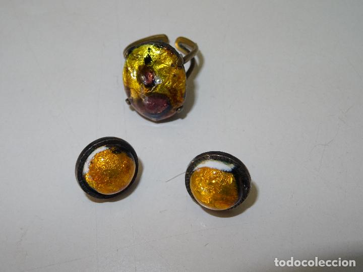 Joyeria: ANTIGUO CONJUNTO DE PENDIENTES Y ANILLO ESMALTADOS - Foto 1