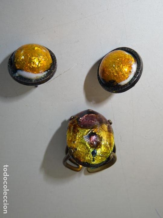 Joyeria: ANTIGUO CONJUNTO DE PENDIENTES Y ANILLO ESMALTADOS - Foto 2