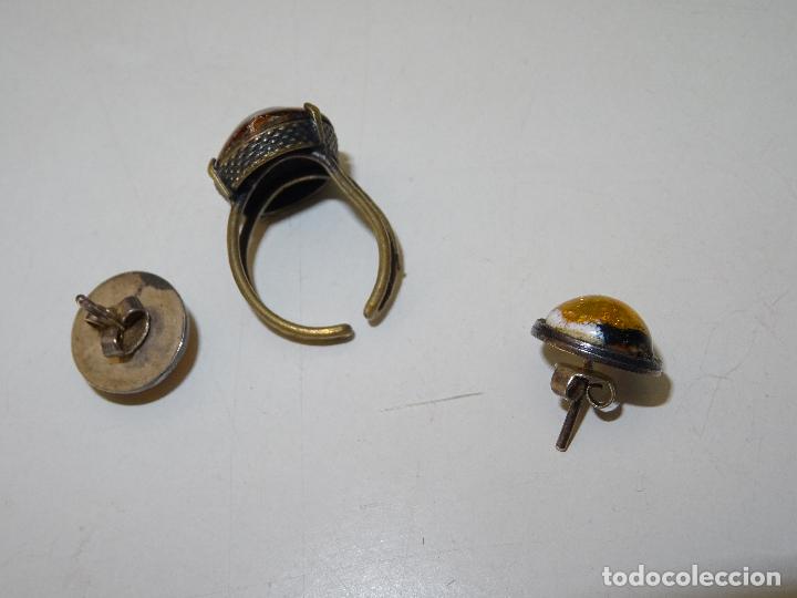 Joyeria: ANTIGUO CONJUNTO DE PENDIENTES Y ANILLO ESMALTADOS - Foto 3