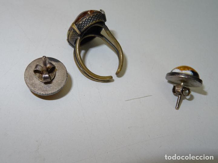 Joyeria: ANTIGUO CONJUNTO DE PENDIENTES Y ANILLO ESMALTADOS - Foto 4