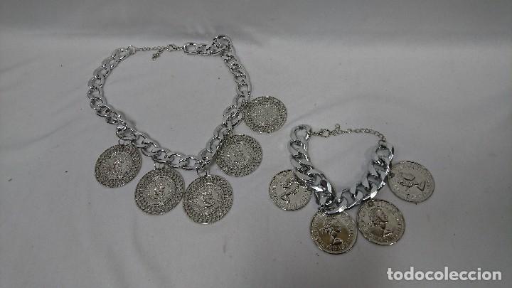 Gioielleria: CONJUNTO DE COLLAR Y PULSERA BISUTERIA PLATEADO CON MONEDAS