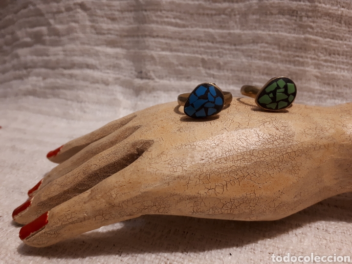 Joaillerie: Anillo metal mosaico polvo de piedra natural Saraswati ajustable