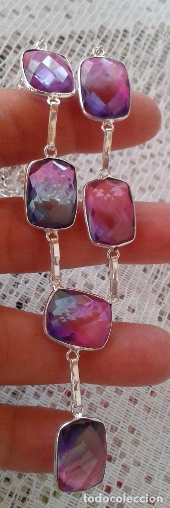 Joyeria: COLLAR GARGANTILLA CRISTAL RECTANGULAR S&Iacute;MIL TURMALINA ROSA- AZUL - Foto 1