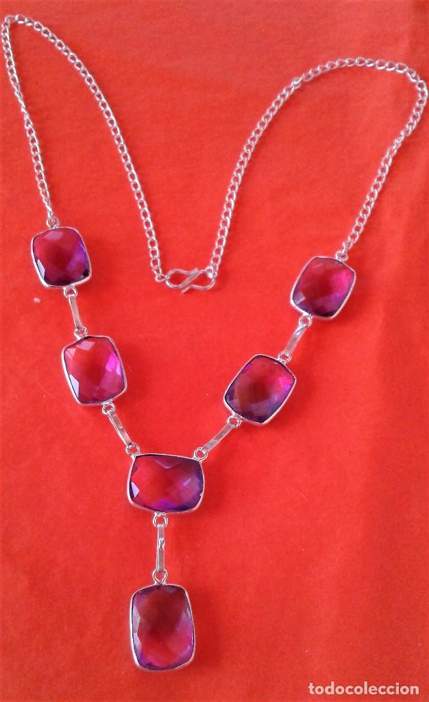 Joyeria: COLLAR GARGANTILLA CRISTAL RECTANGULAR S&Iacute;MIL TURMALINA ROSA- AZUL - Foto 3