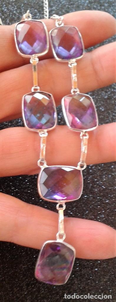 Joyeria: COLLAR GARGANTILLA CRISTAL RECTANGULAR S&Iacute;MIL TURMALINA ROSA- AZUL - Foto 4