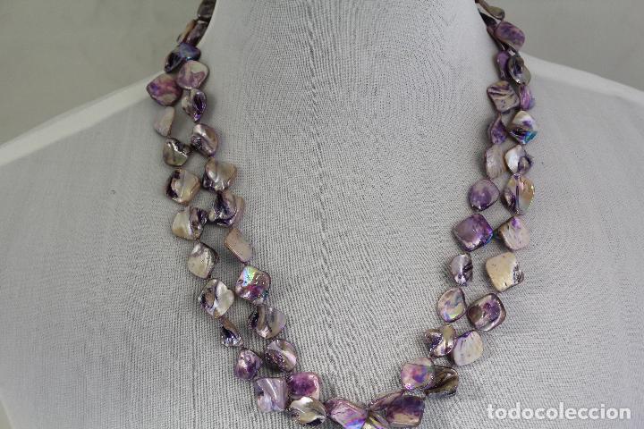 Joyeria: collar doble de nacar fucsia