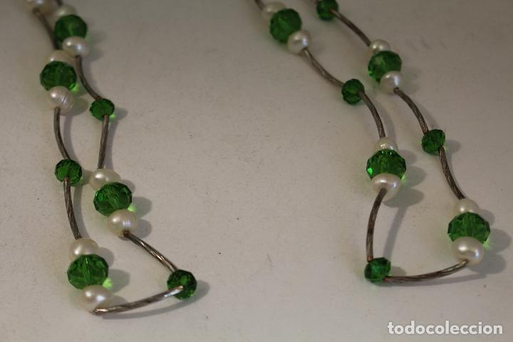 Joyeria: collar doble con cristales verdes y perlas - Foto 2