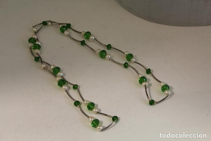 Joyeria: collar doble con cristales verdes y perlas - Foto 3