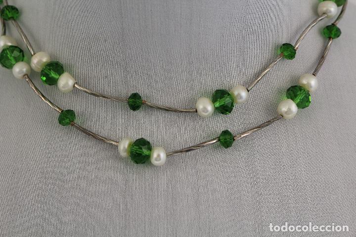 Joyeria: collar doble con cristales verdes y perlas - Foto 4