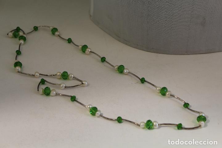 Joyeria: collar doble con cristales verdes y perlas - Foto 5