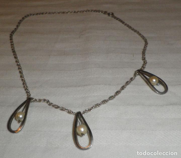 Schmuck: gargantilla-collar tres colgantes lagrimas con una perla