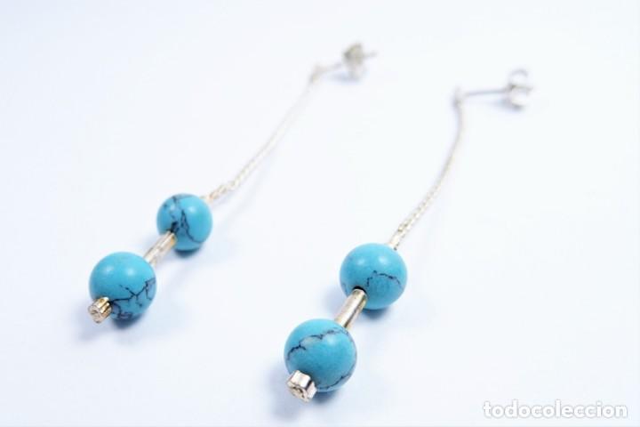 Joyeria: Pendientes largos en plata 925 con turquesas azul - Foto 2