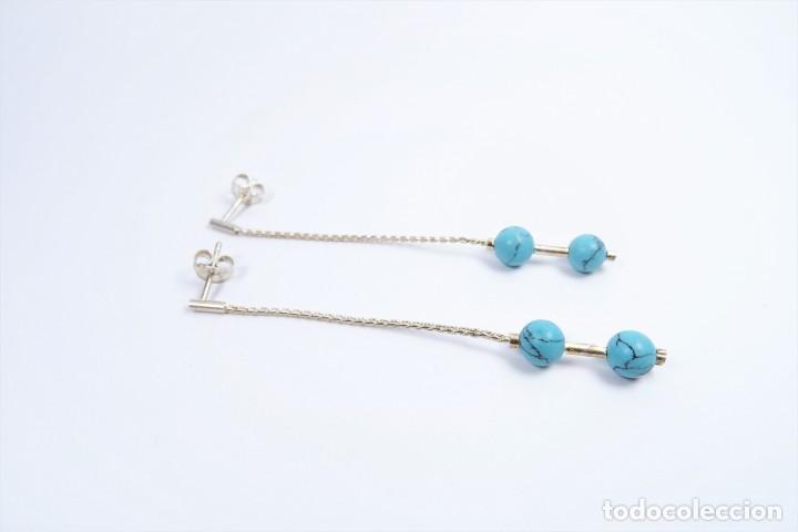 Joyeria: Pendientes largos en plata 925 con turquesas azul - Foto 3