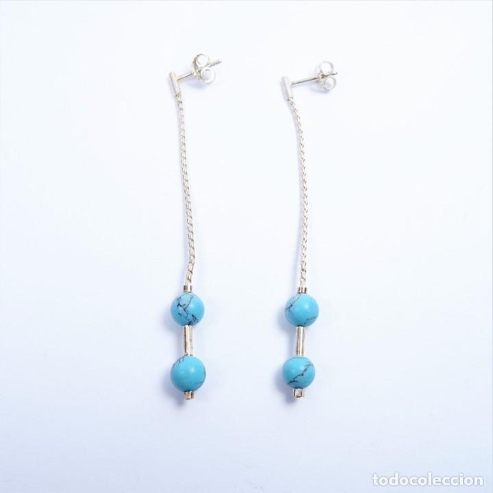 Joyeria: Pendientes largos en plata 925 con turquesas azul - Foto 4