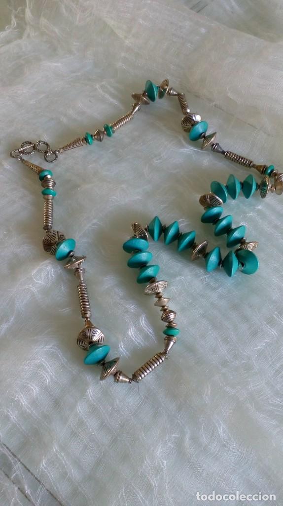 Joyeria: Collar &eacute;tnico de bisuter&iacute;a y cuentas madera color turquesa