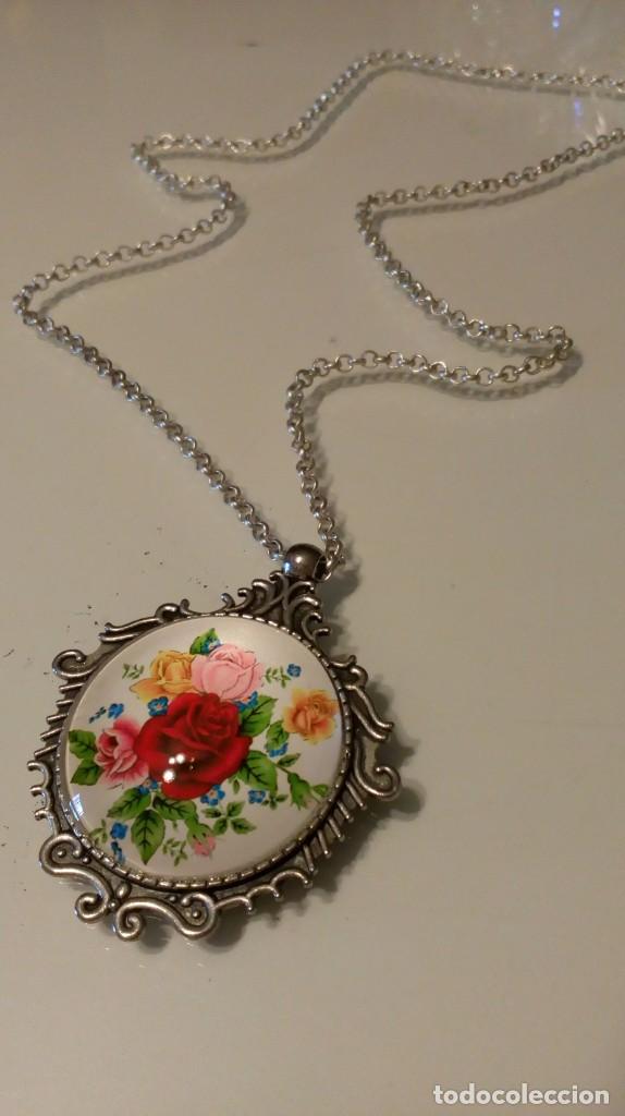 Joalharia: Collar de bisuter&iacute;a, cadena y medall&oacute;n con flores