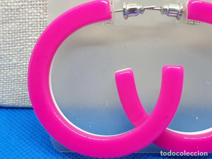 Joyeria: Pendiente Aro Abierto Rosa y Blanco - Foto 2