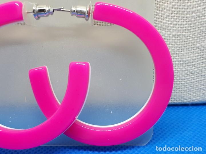 Joyeria: Pendiente Aro Abierto Rosa y Blanco - Foto 3