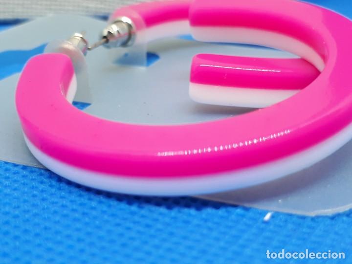 Joyeria: Pendiente Aro Abierto Rosa y Blanco - Foto 4