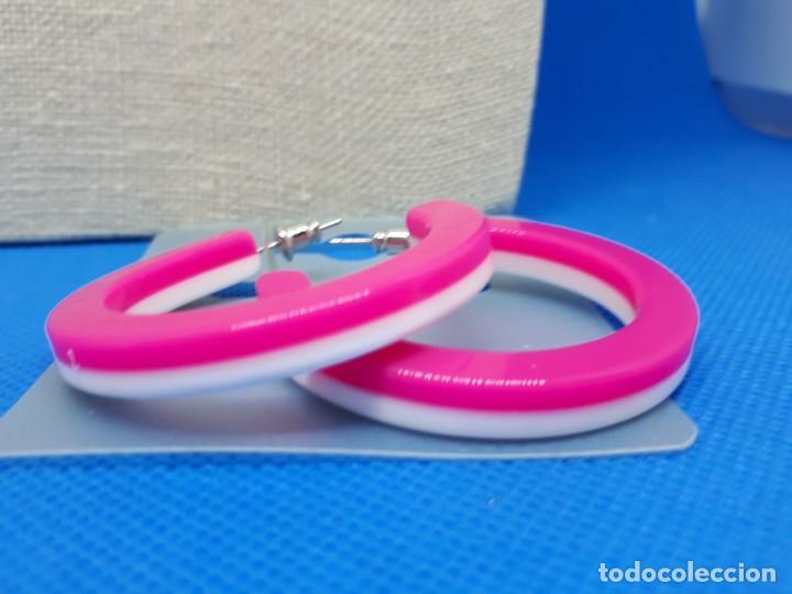 Joyeria: Pendiente Aro Abierto Rosa y Blanco - Foto 5