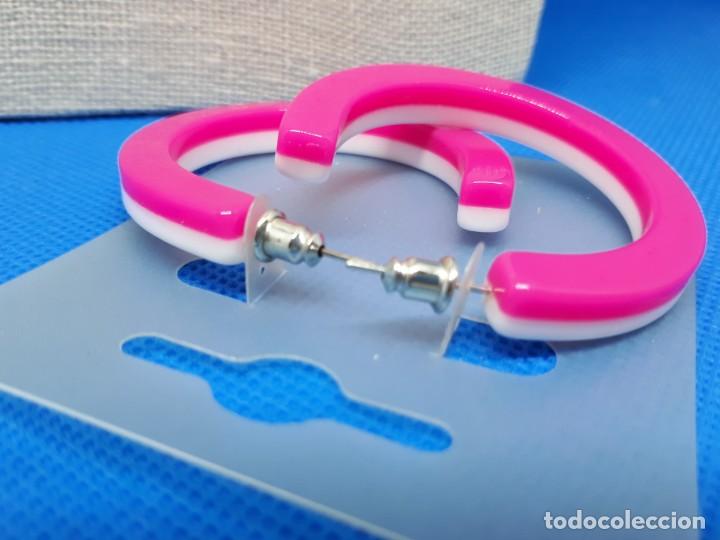 Joyeria: Pendiente Aro Abierto Rosa y Blanco - Foto 6