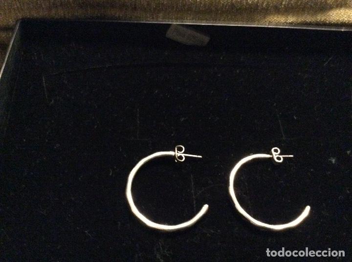 Joyeria: Pendientes aros con ba&ntilde;o de plata de ley labrado - Foto 1