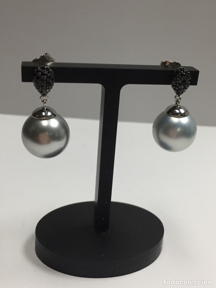 Joyeria: Pendientes de plata con perla y circonitas negras /P197 - Foto 1