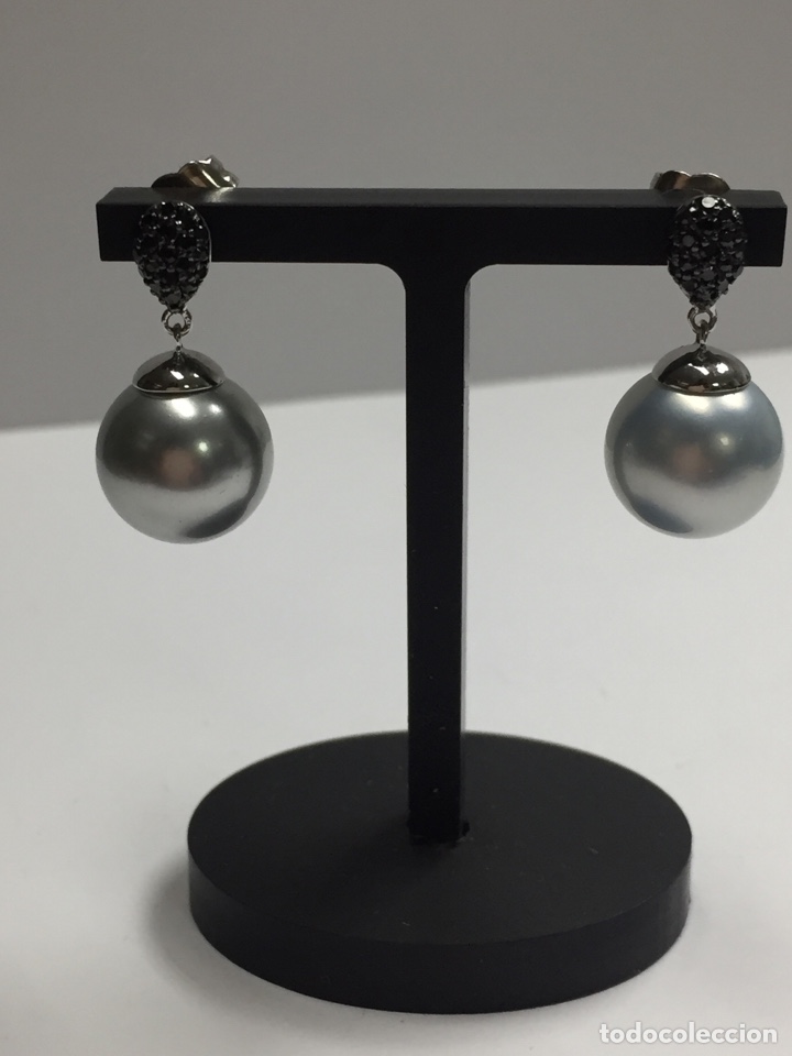 Joyeria: Pendientes de plata con perla y circonitas negras /P197 - Foto 2
