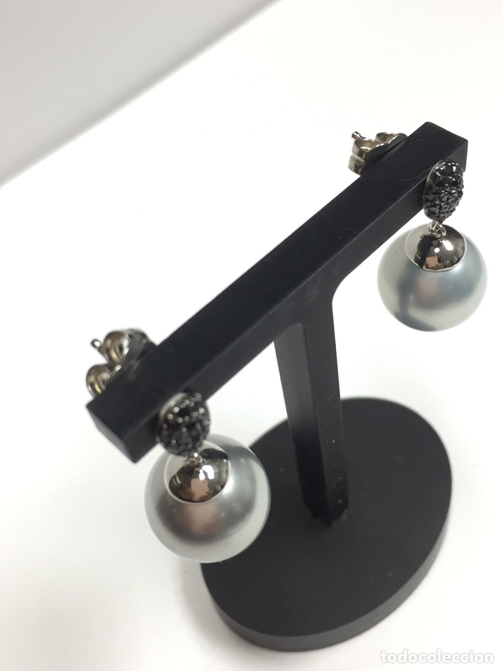 Joyeria: Pendientes de plata con perla y circonitas negras /P197 - Foto 3