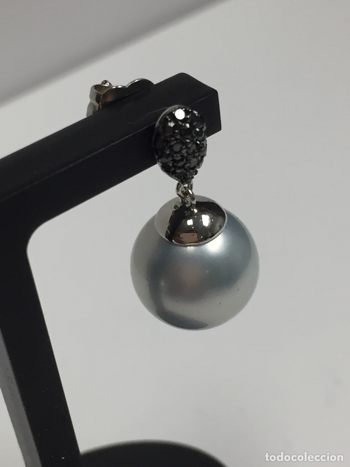 Joyeria: Pendientes de plata con perla y circonitas negras /P197 - Foto 4