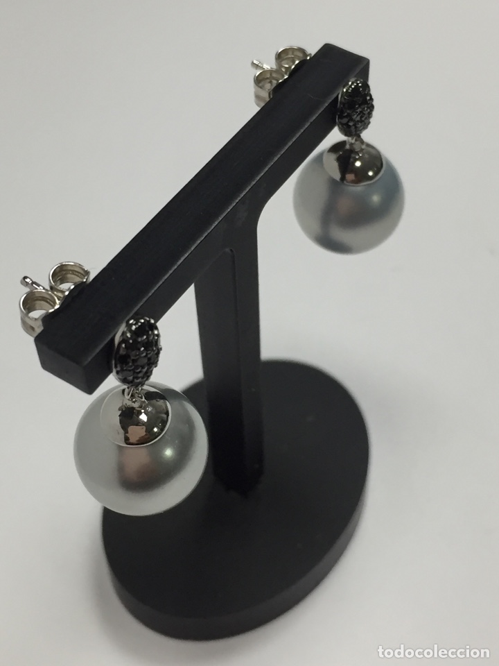Joyeria: Pendientes de plata con perla y circonitas negras /P197 - Foto 6
