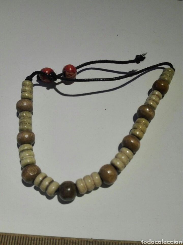 Joyeria: PULSERA CUERO Y ABALORIOS MADERA. REGULABLE