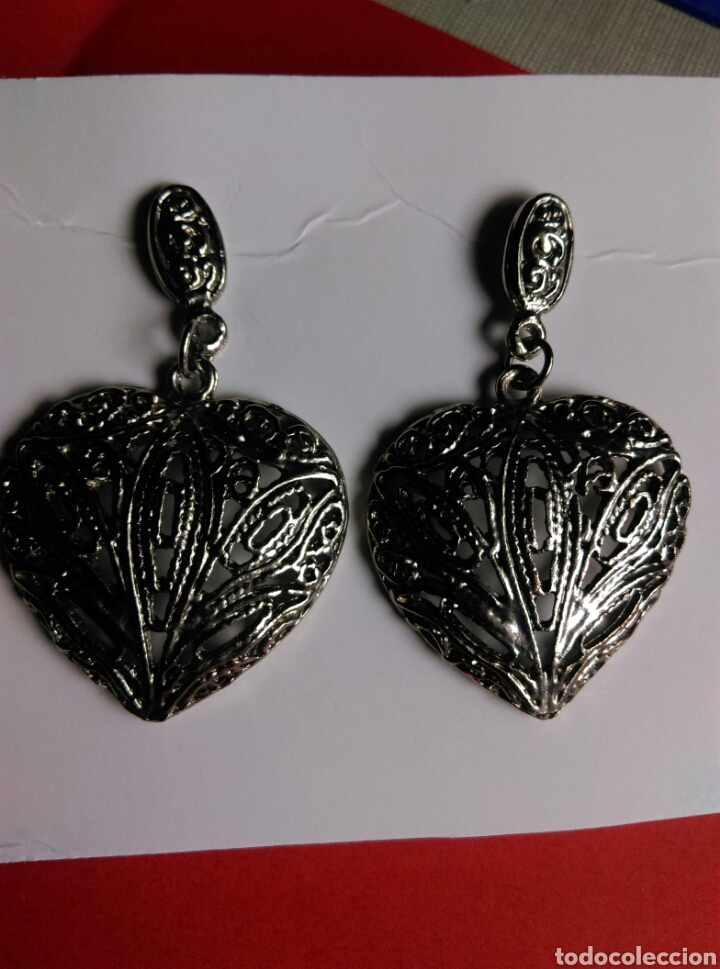Joyeria: Antiguos pendientes tipo filigrana coraz&oacute;n - Foto 1