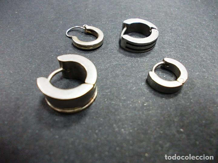 Joyeria: Lote de 4 pendientes solitarios de acero. - Foto 1