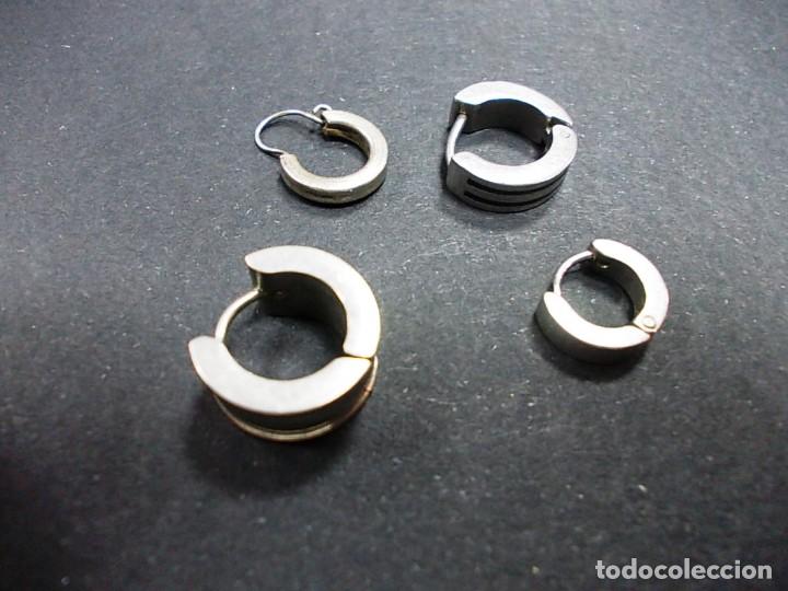 Joyeria: Lote de 4 pendientes solitarios de acero. - Foto 2