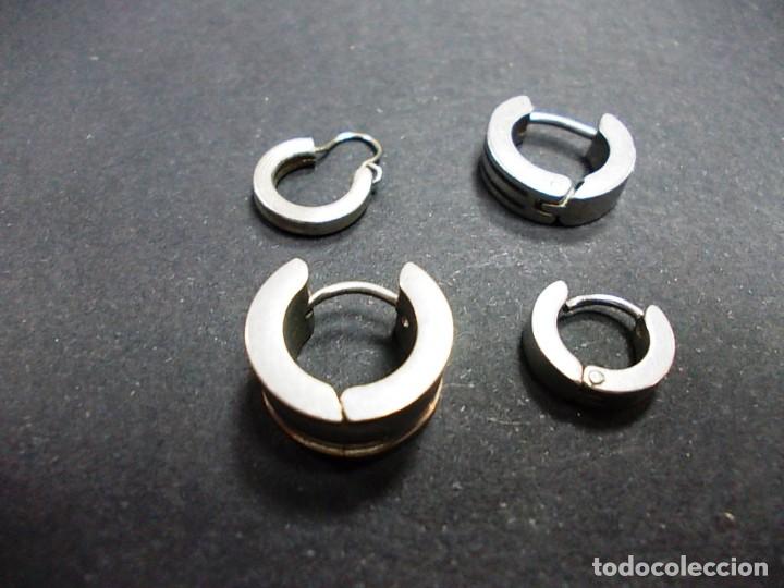 Joyeria: Lote de 4 pendientes solitarios de acero. - Foto 3