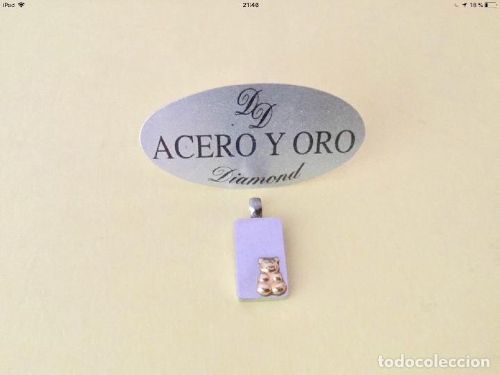Joyeria: Colgante rectangular Osito. Acero y oro. Nuevo sin usar - Foto 1