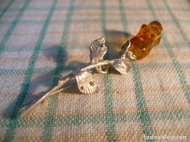 Joyeria: &Aacute;MBAR DEL B&Aacute;LTICO. BROCHE ROSA. PLATA DE LEY - Foto 1