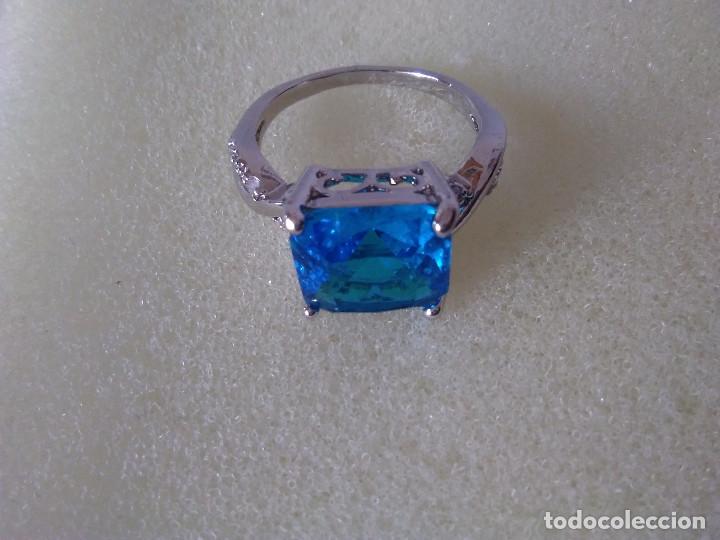 Joalharia: 86-PRECIOSO ANILLO PLATA DE LEY 925 MARCADO, CUARZO AZUL Y CIRCONITAS