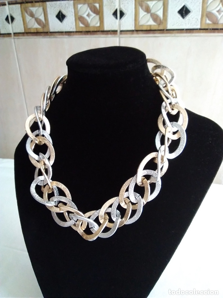 Joyeria: 30-COLLAR BISUTERIA ESLABONES TRENZADOS ORO Y PLATA