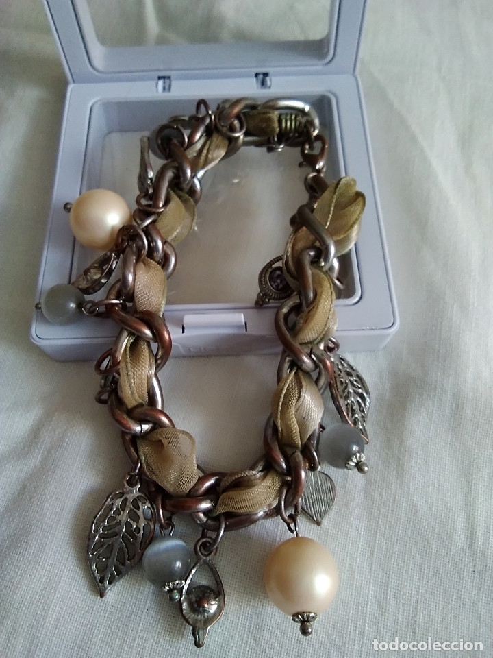 Joalharia: 47-ANTIGUA PULSERA PLATEADA , ABALORIOS, PERLA Y CRISTALISTOS