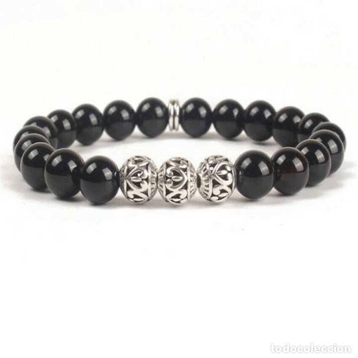 Joaillerie: Pulsera de cuentas de agata negra de la india, HOMBRE Y MUJER